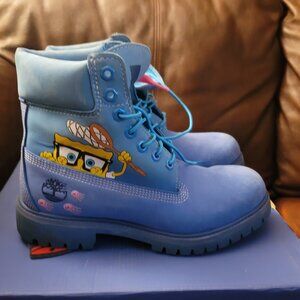 Timberland Premium 6 Waterproof Bright Blue Nubuck SpongeBob Boots US men SZ 7.5